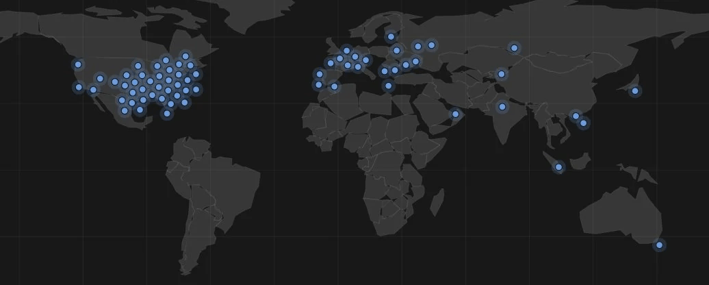 Lium world map marking where its GPU capacity is located, concentrated in North America and Europe
